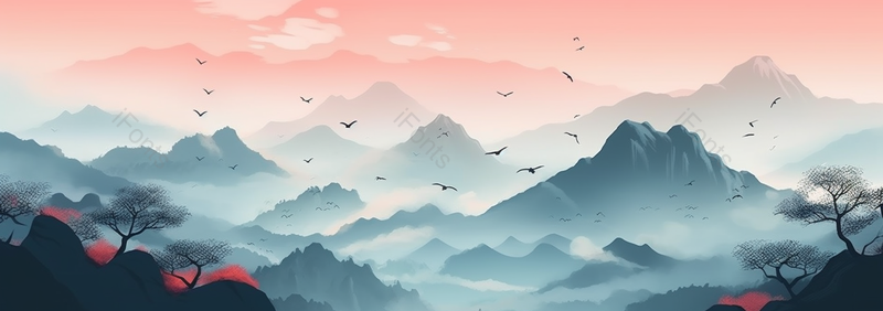 新中式古风水墨水彩意境山水画,插画/手绘图,插画/手绘图库,插画/手绘图下载,插画/手绘